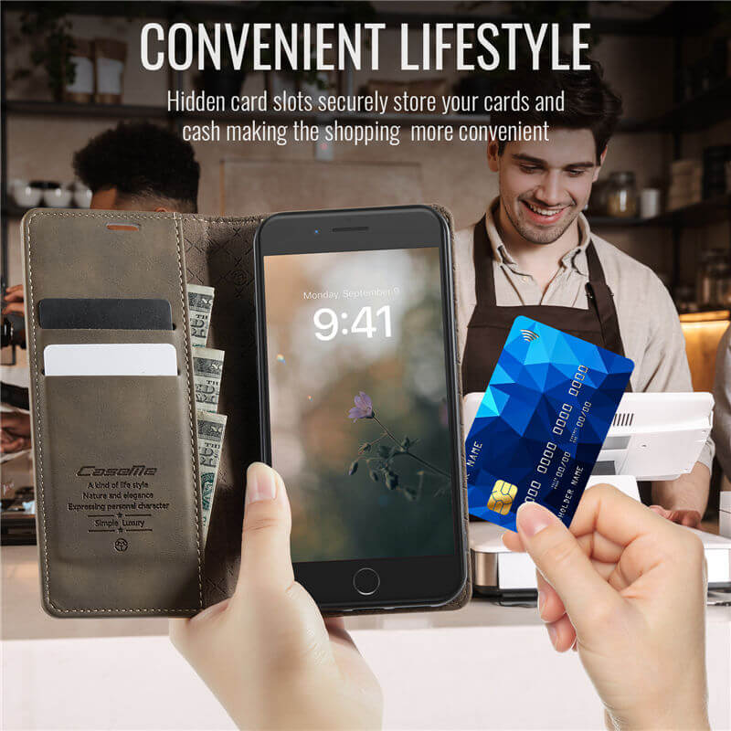 CaseMe iPhone 7/8/SE 2020/SE 2022 Magnetic Wallet Case with RFID Blocking