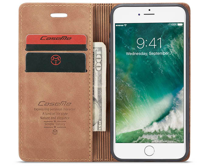 CaseMe iPhone SE 2020 Retro Wallet Kickstand Magnetic Flip Leather Case