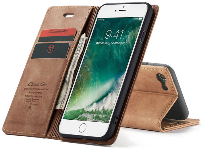 CaseMe iPhone SE 2020 Retro Wallet Kickstand Magnetic Flip Leather Case