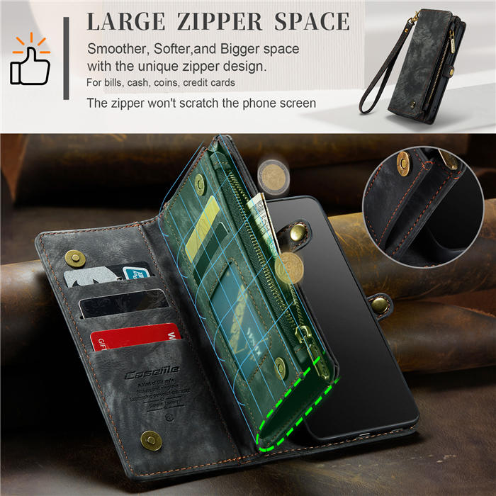 CaseMe iPhone SE 2020/SE 2022 Zipper Wallet Magnetic Detachable 2 in 1 Case with Wrist Strap