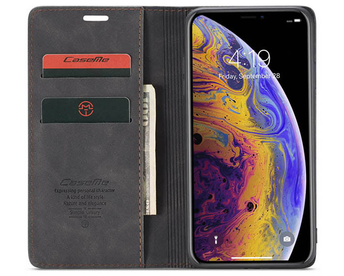 CaseMe iPhone XS Retro Wallet Kickstand Magnetic Flip Leather Case