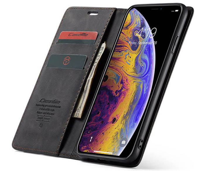 CaseMe iPhone XS Retro Wallet Kickstand Magnetic Flip Leather Case