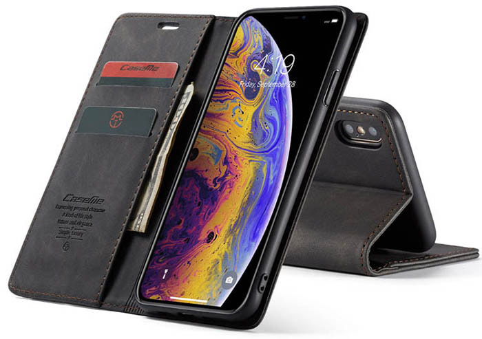 CaseMe iPhone XS Retro Wallet Kickstand Magnetic Flip Leather Case