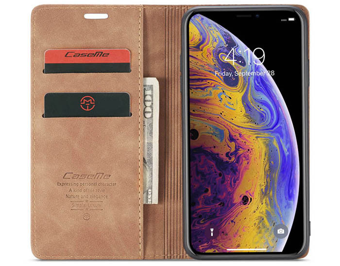 CaseMe iPhone XS Max Retro Wallet Kickstand Magnetic Flip Leather Case