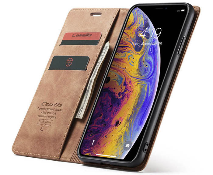 CaseMe iPhone XS Max Retro Wallet Kickstand Magnetic Flip Leather Case