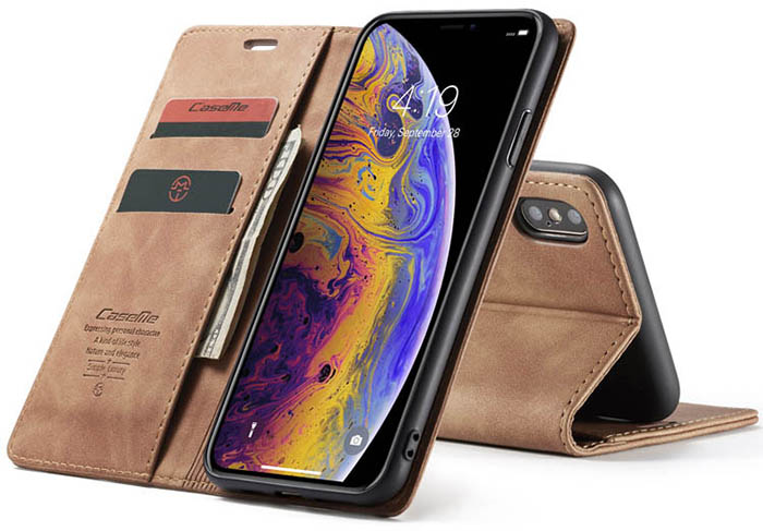 CaseMe iPhone XS Retro Wallet Kickstand Magnetic Flip Leather Case