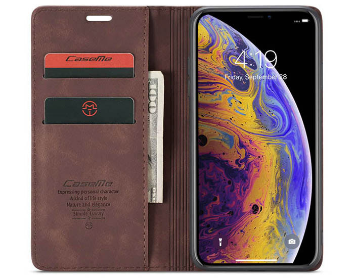 CaseMe iPhone XS Max Retro Wallet Kickstand Magnetic Flip Leather Case