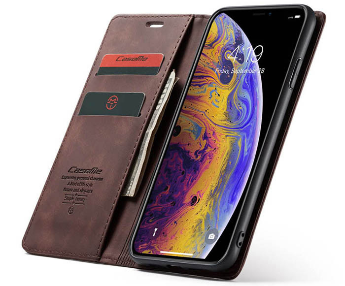 CaseMe iPhone XS Max Retro Wallet Kickstand Magnetic Flip Leather Case