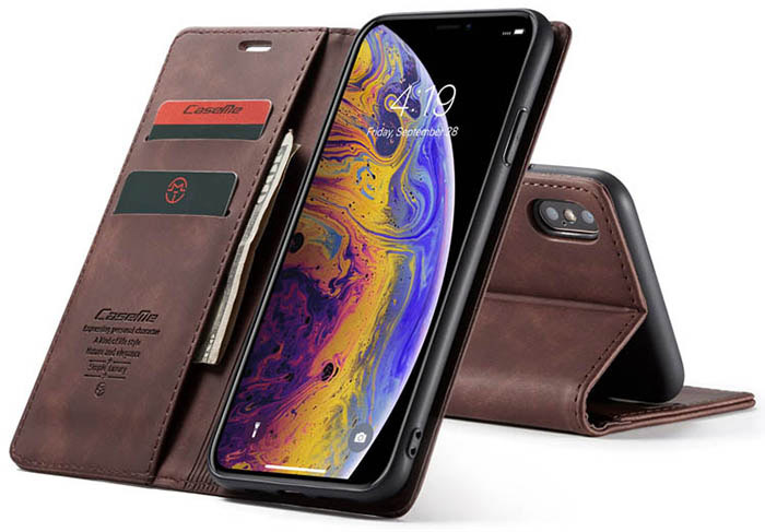 CaseMe iPhone XS Retro Wallet Kickstand Magnetic Flip Leather Case