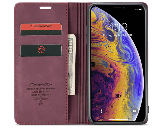 CaseMe iPhone XS Max Retro Wallet Kickstand Magnetic Flip Leather Case