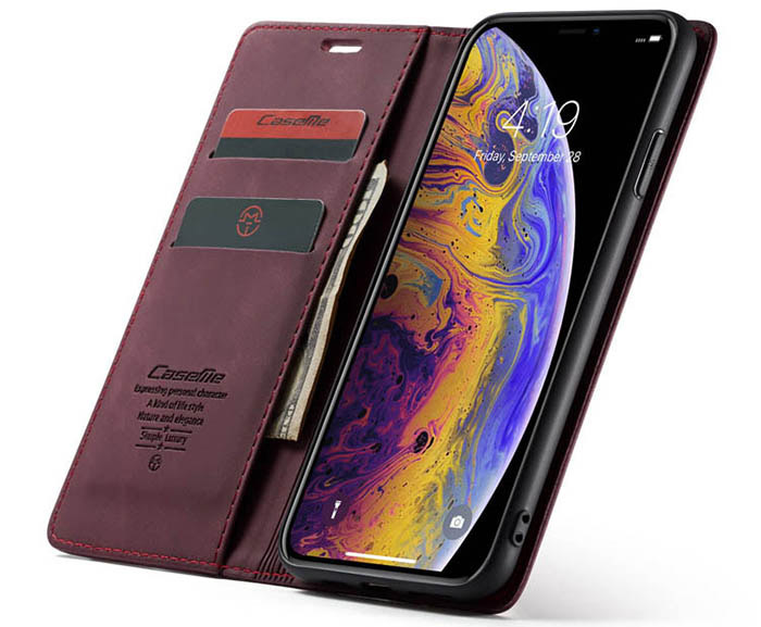 CaseMe iPhone XS Max Retro Wallet Kickstand Magnetic Flip Leather Case