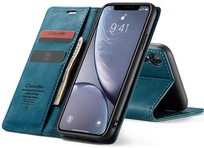 CaseMe iPhone XR Retro Wallet Kickstand Magnetic Flip Leather Case