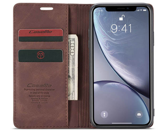 CaseMe iPhone XR Retro Wallet Kickstand Magnetic Flip Leather Case