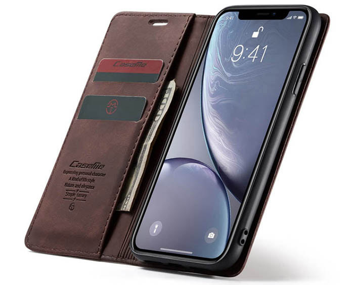 CaseMe iPhone XR Retro Wallet Kickstand Magnetic Flip Leather Case