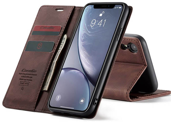 CaseMe iPhone XR Retro Wallet Kickstand Magnetic Flip Leather Case