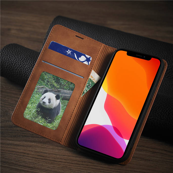 Forwenw iPhone 12 Mini Wallet Kickstand Magnetic Case Brown