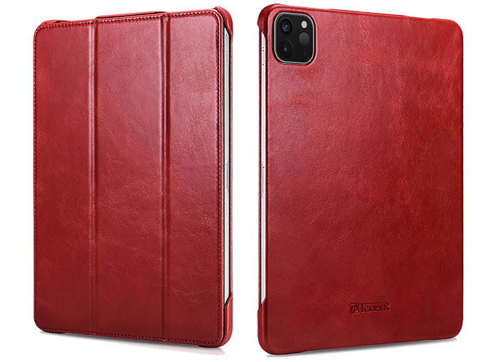 ICARER iPad Pro 11 inch 2020 Vintage Side Open Tri-Fold Stand Genuine Leather Case