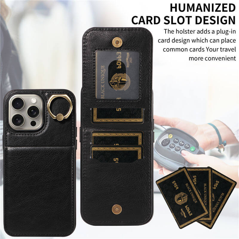 Card Slots Kickstand Litchi Texture Leather Phone Case