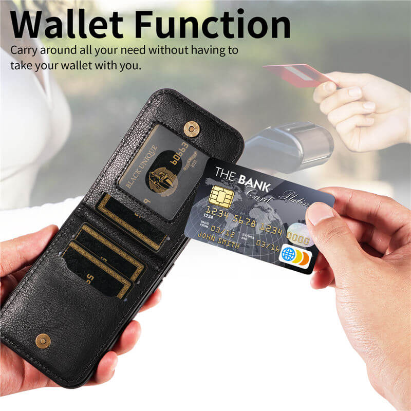 Card Slots Kickstand Litchi Texture Leather Phone Case