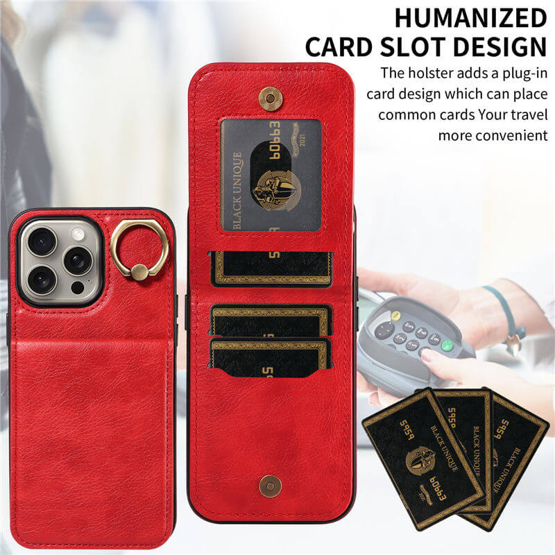 Card Slots Kickstand Litchi Texture Leather Phone Case