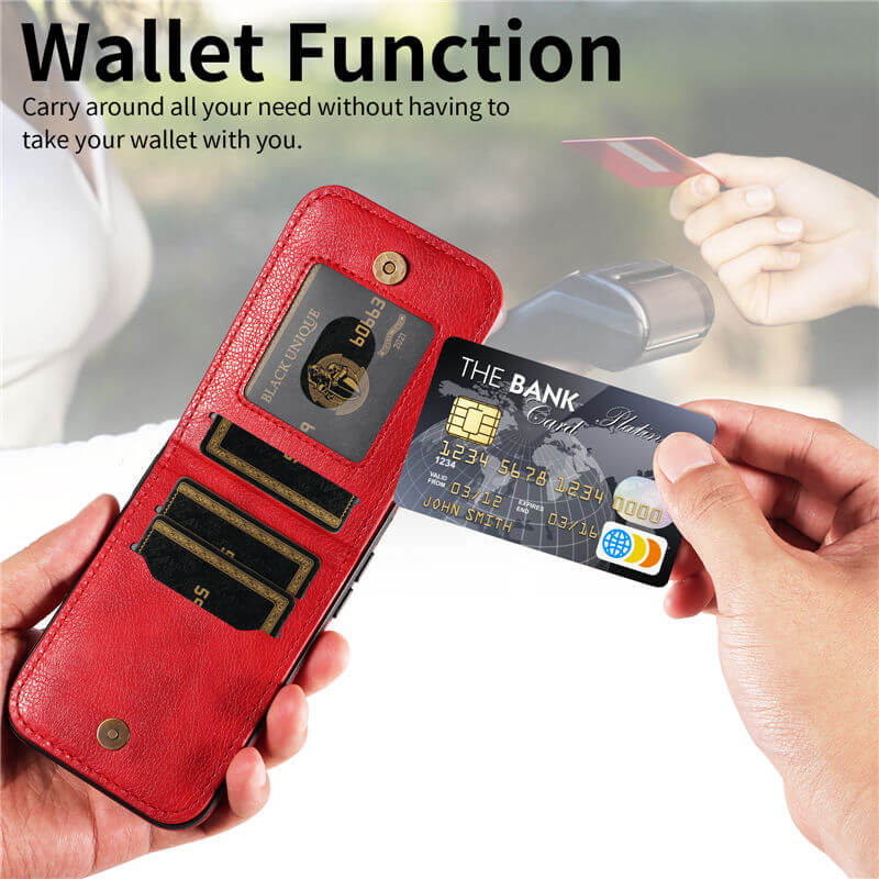 Card Slots Kickstand Litchi Texture Leather Phone Case