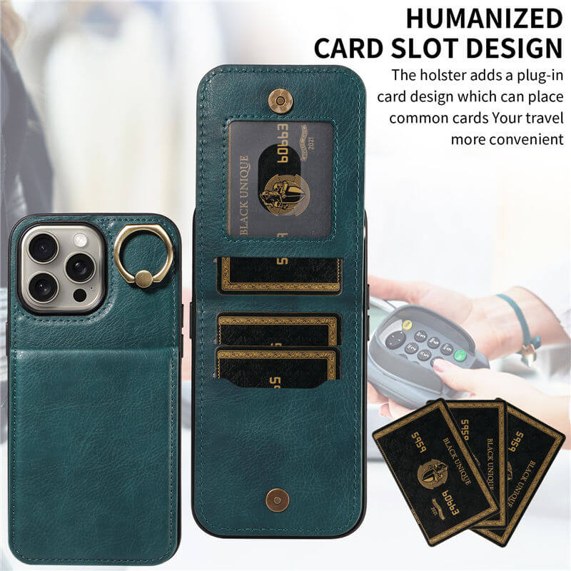 Card Slots Kickstand Litchi Texture Leather Phone Case