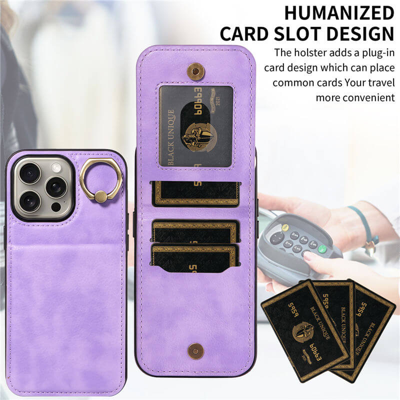 Card Slots Kickstand Litchi Texture Leather Phone Case