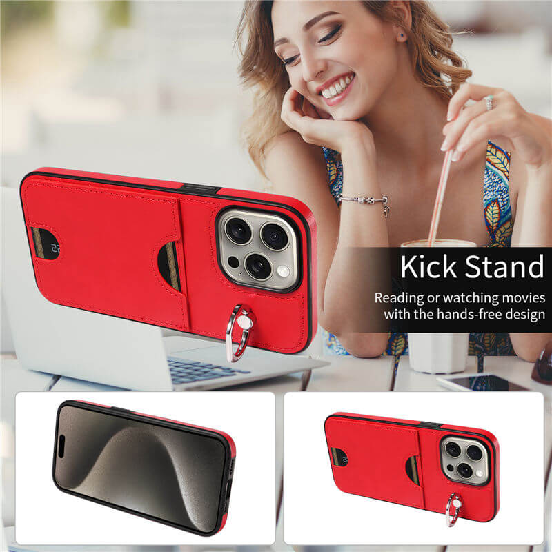 Card Slot Calf Texture Kickstand Case PU TPU Back Cover