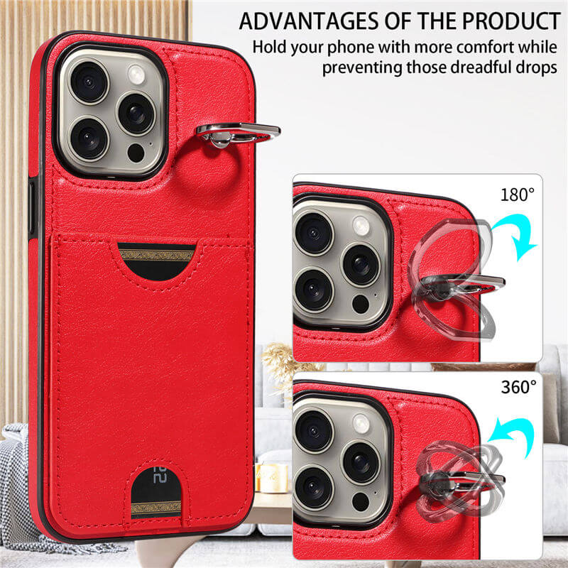 Card Slot Calf Texture Kickstand Case PU TPU Back Cover