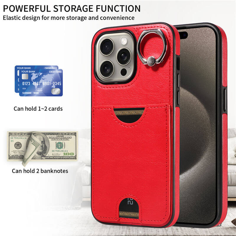 Card Slot Calf Texture Kickstand Case PU TPU Back Cover