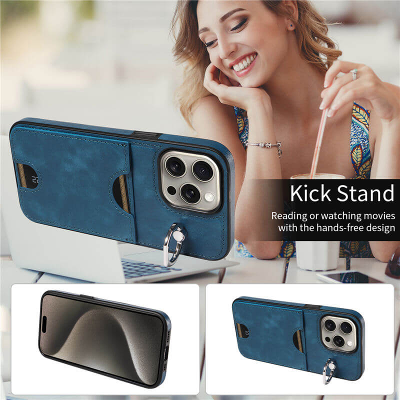 Card Slot Calf Texture Kickstand Case PU TPU Back Cover