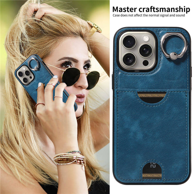 Card Slot Calf Texture Kickstand Case PU TPU Back Cover