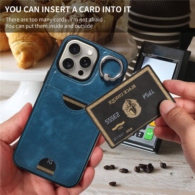 Card Slot Calf Texture Kickstand Case PU TPU Back Cover