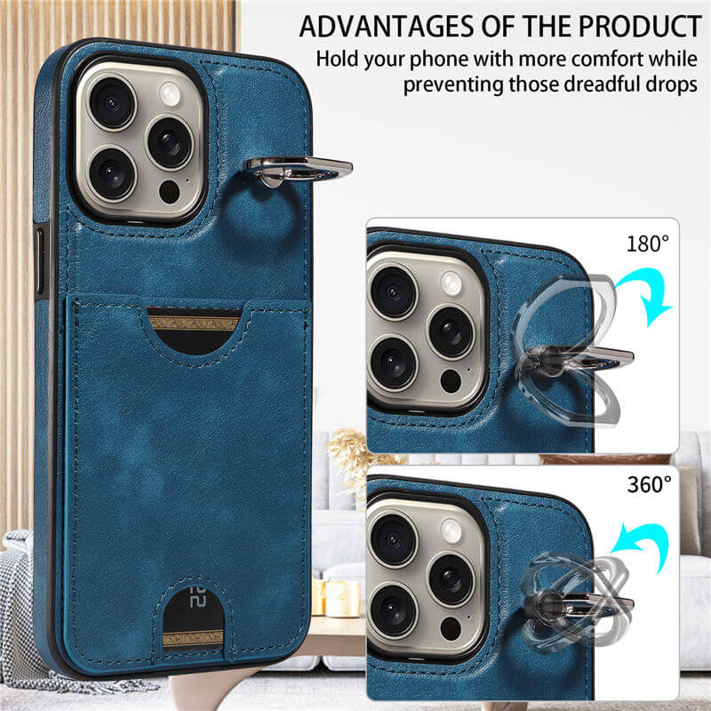 Card Slot Calf Texture Kickstand Case PU TPU Back Cover