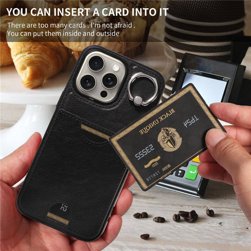 Card Slot Calf Texture Kickstand Case PU TPU Back Cover