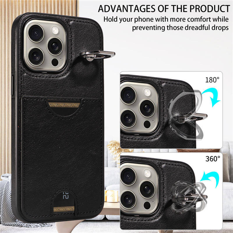 Card Slot Calf Texture Kickstand Case PU TPU Back Cover