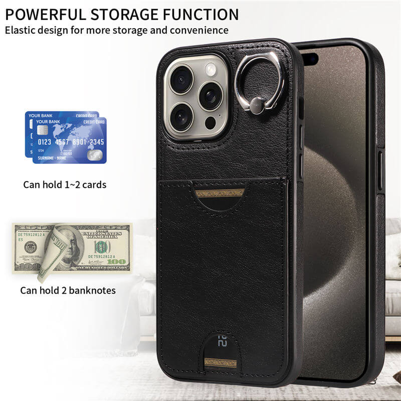 Card Slot Calf Texture Kickstand Case PU TPU Back Cover