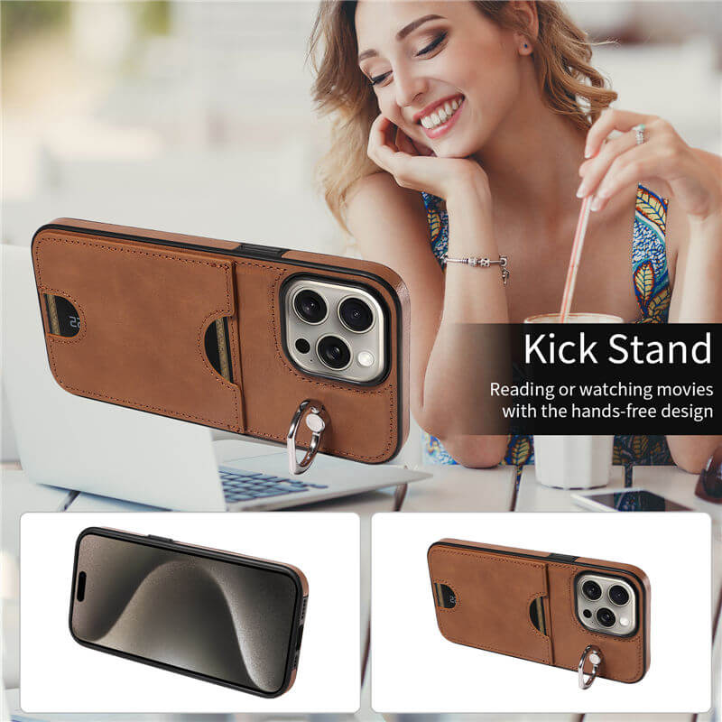 Card Slot Calf Texture Kickstand Case PU TPU Back Cover