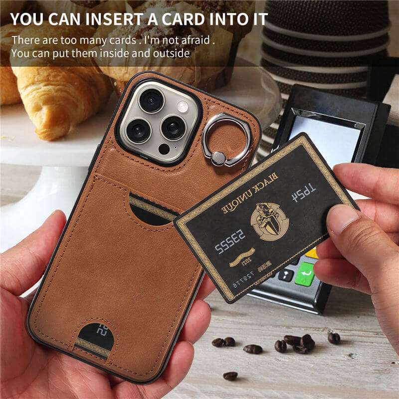 Card Slot Calf Texture Kickstand Case PU TPU Back Cover