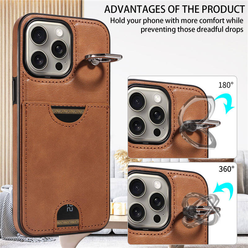 Card Slot Calf Texture Kickstand Case PU TPU Back Cover