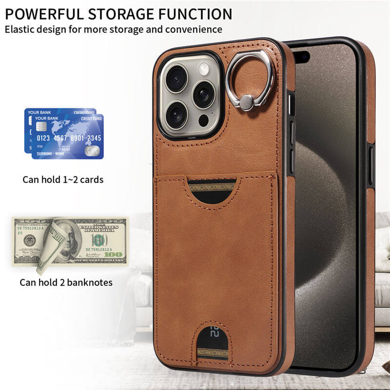 Card Slot Calf Texture Kickstand Case PU TPU Back Cover