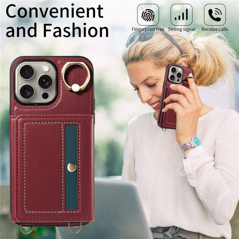 Card Slot Calf Texture Kickstand Case PU TPU Back Cover