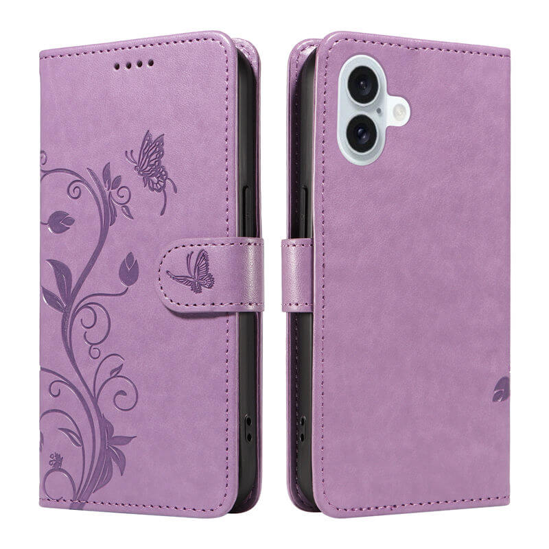 For iPhone 16 Plus Apricot Blossom Embossed Pattern Wallet Case