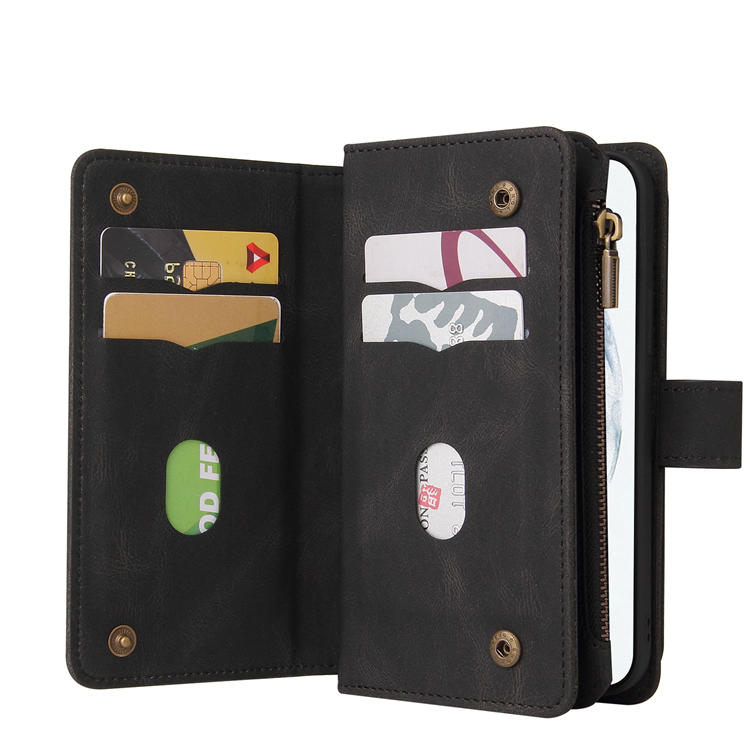 For Samsung Galaxy S21 Plus Wallet 15 Card Slots Case with Wrist Strap Black