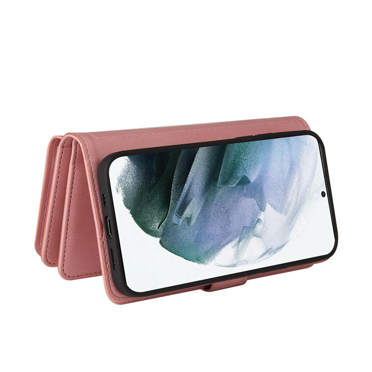 Samsung Galaxy S22 Wallet 15 Card Slots Case with Wrist Strap Pink