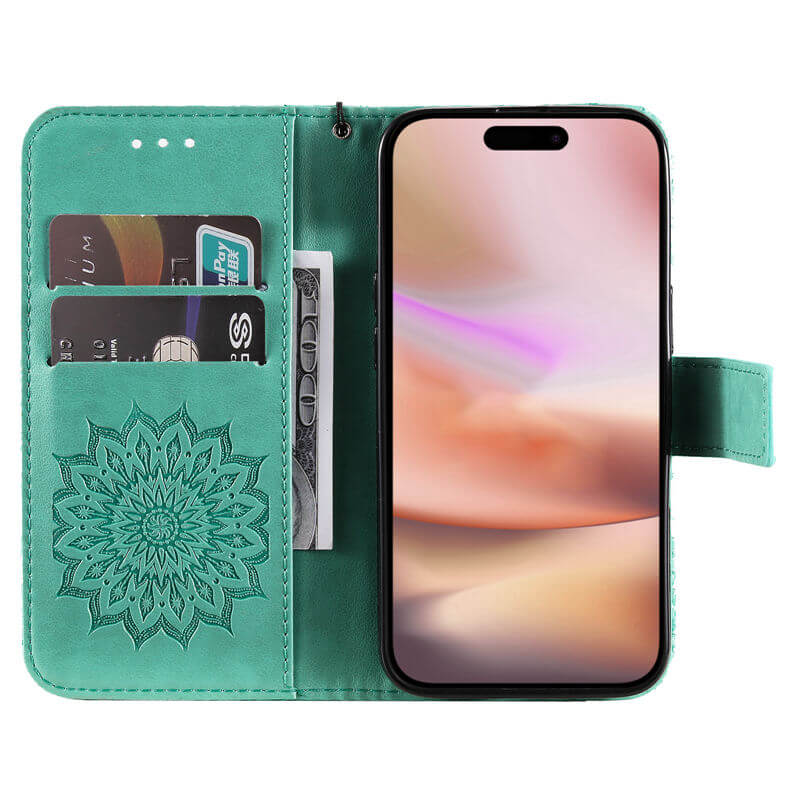 For iPhone 16 Plus Apricot Blossom Embossed Pattern Wallet Case