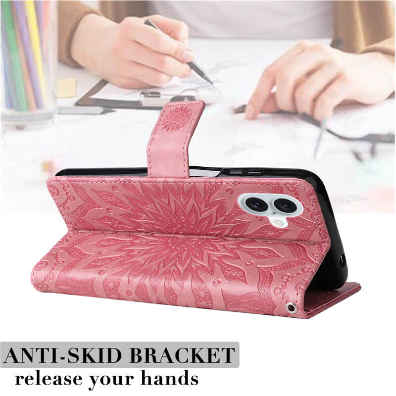For iPhone 16 Plus Apricot Blossom Embossed Pattern Wallet Case