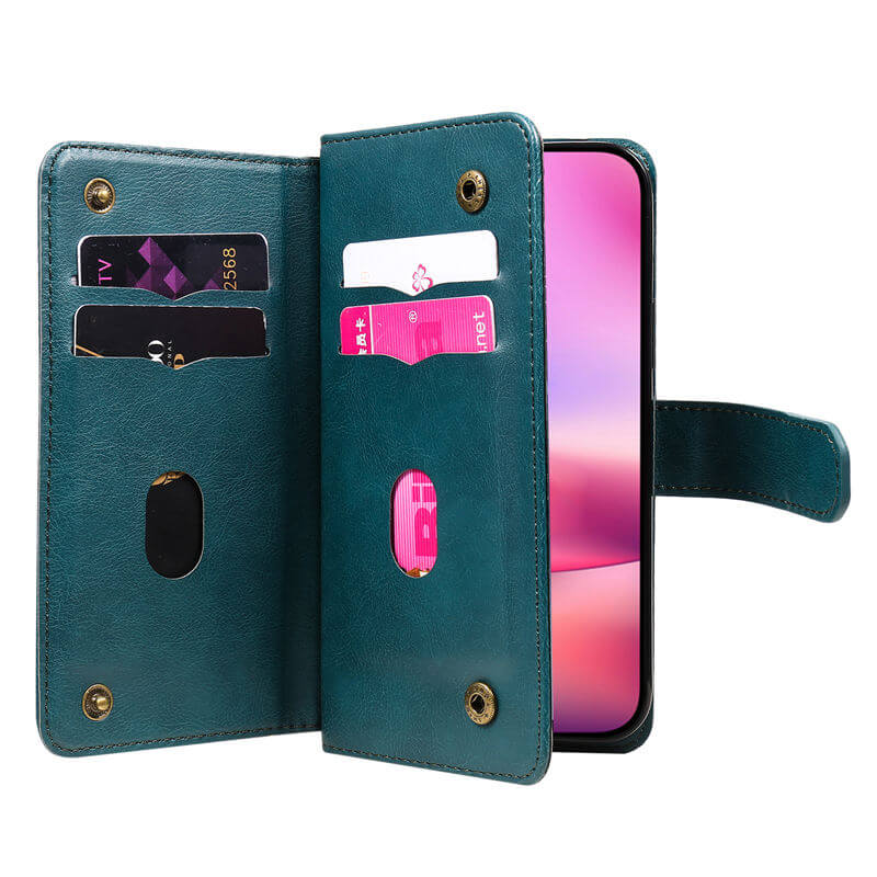 For iPhone 16 Wallet 10 Card Slots Leather Case
