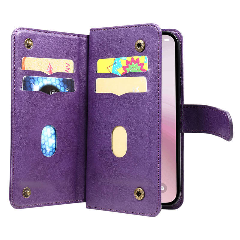 For iPhone 16e Wallet 10 Card Slots Leather Case