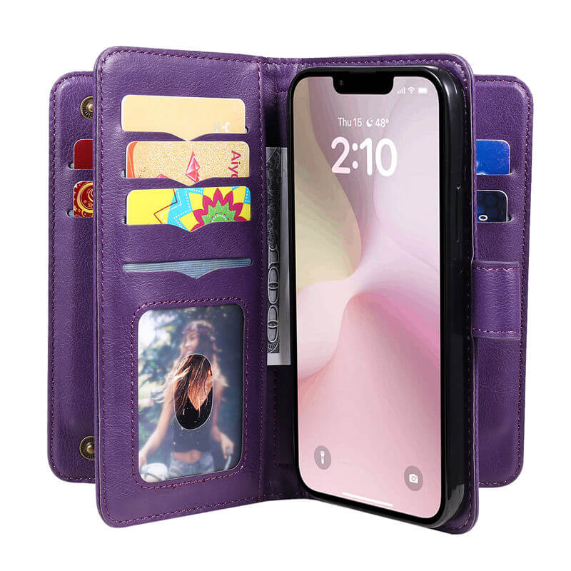 For iPhone 16e Wallet 10 Card Slots Leather Case